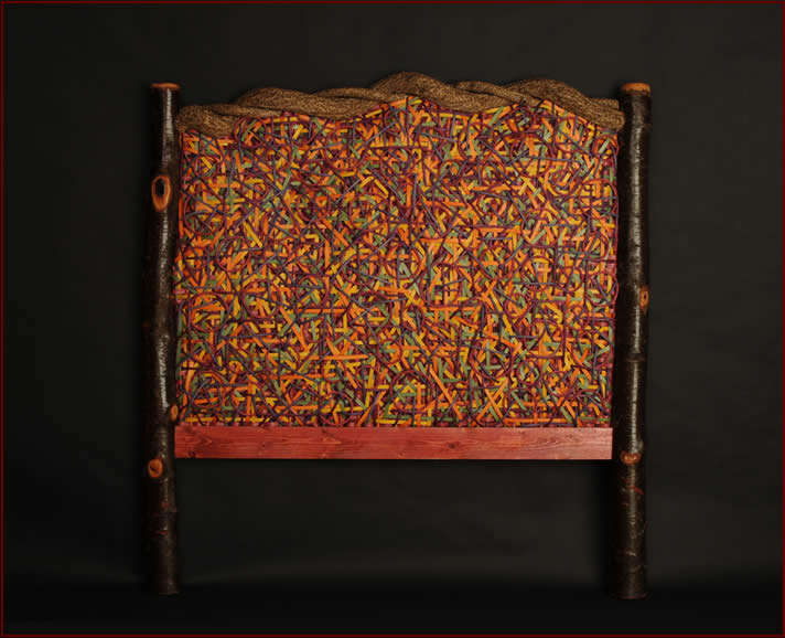 Abstract, a custom-built and custom-woven headboard by master basket weaver Tina Puckett of Winsted, CT