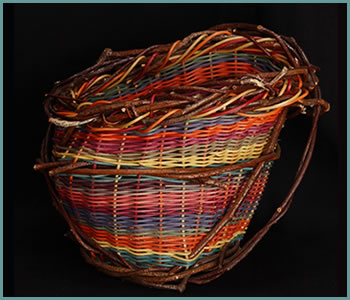 Rainbow Pouch basket style by master basket sculptor Tina Puckett of Winsted, CT